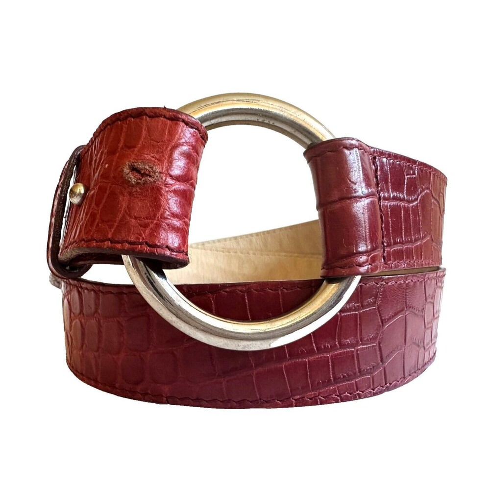 Vintage Limited Italian Leather Womens Belt Size M 34-36" Red Faux Crocodile